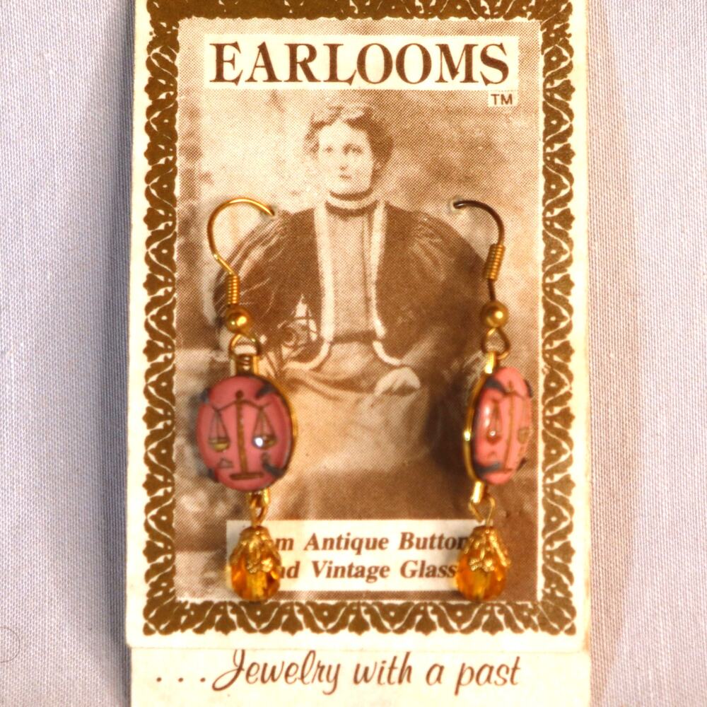 💎Earlooms Earrings Czechoslovakian Antique Glass 1930-40 Zodiac Sign Libra
